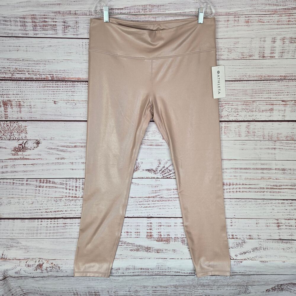 Athleta Elation Shimmer Tight in Powervita Tan XL Legging Dance Workout Gym NWT